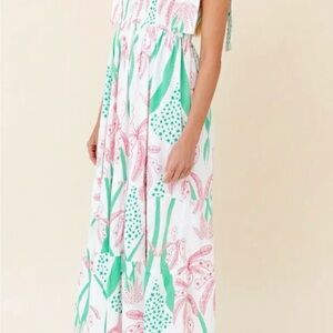 Tropical Print Maxi Dress in Pink and Green
